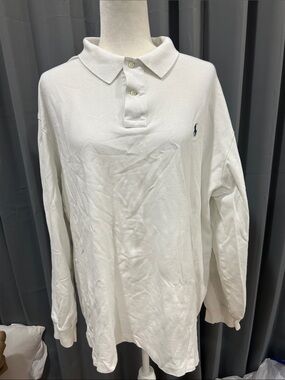 Ralph Lauren White Long Sleeve Polo with Navy Pony